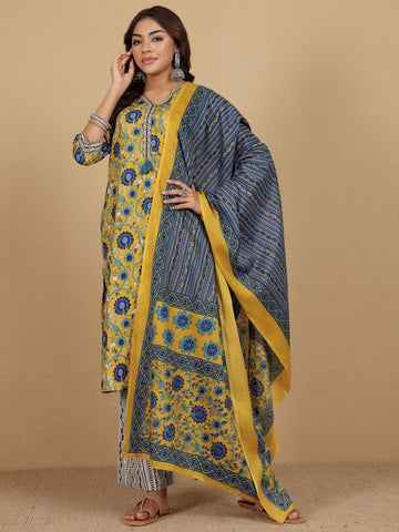 Varanga Women Ethnic Floral Printed V Neck Kurta withTrouser & Dupatta